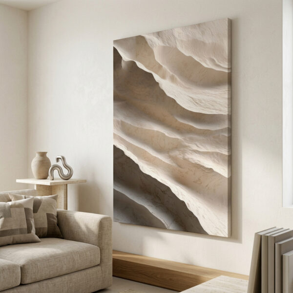 Quadro abstrato texturizado em relevo ondas organicas neutro moderno