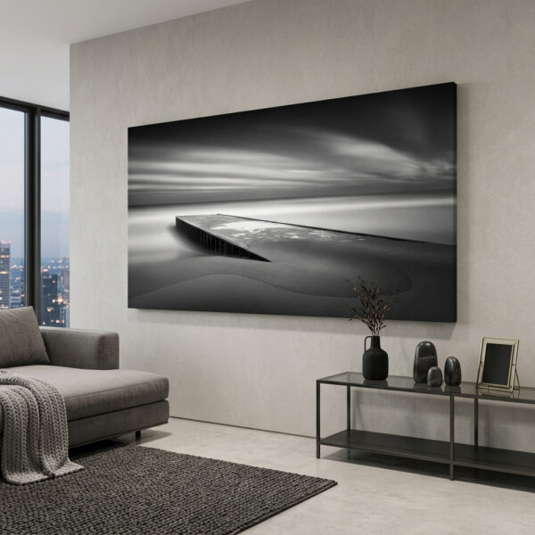 Quadro paisagem preto e branco pier minimalista decorativo para sala