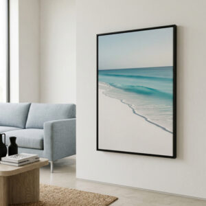 Quadro praia e mar minimalista com oceano azul turquesa para decoração sofisticada