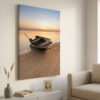 quadro-praia-com-barco-ao-amanhecer
